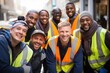 © CojanAI - Diverse and mixed group of sanitation workers taking a portrait photo taken together while working in New York
