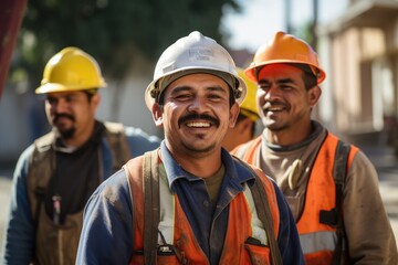 Group of mexican construction workers working on a project in california USA