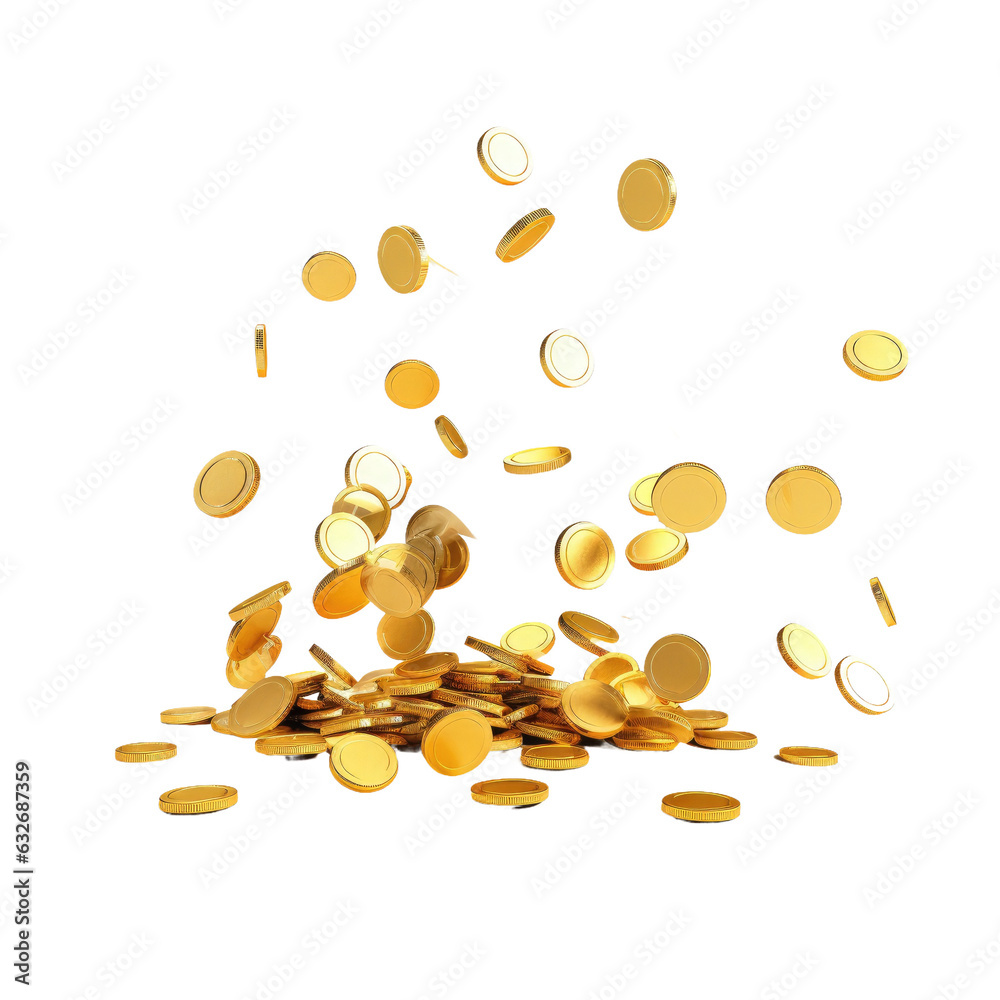 3d rendering of gold coins falling on white. Stock Photo | Adobe Stock