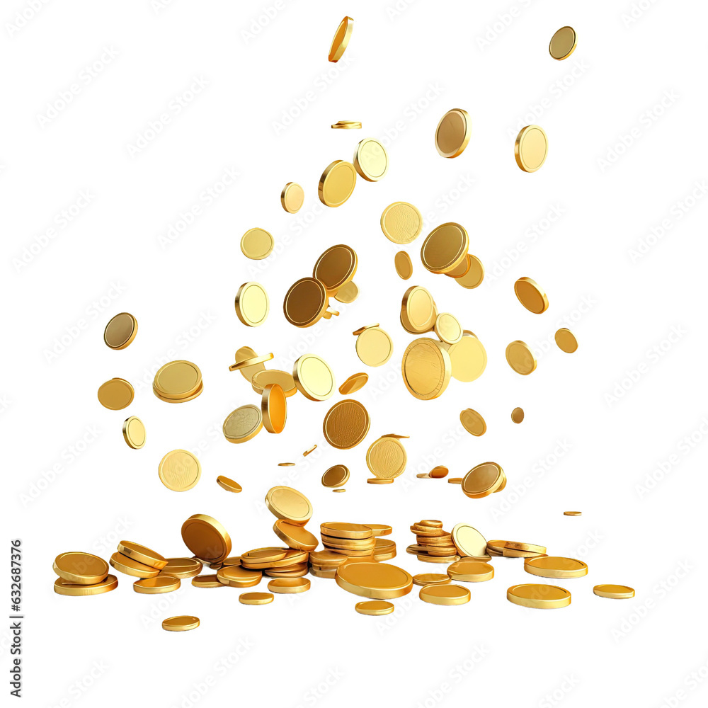3d rendering of gold coins falling on white. Stock Photo | Adobe Stock
