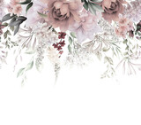 Fototapeta  - Seamless floral border, can be used as invitation card for wedding, birthday and other holiday and summer background, Border png, Botanical art, Watercolor flowers