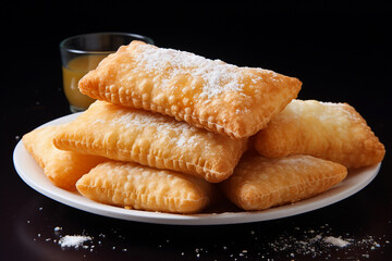 Brazilian pastel, fried snack stuffed with meat and cheese