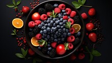  A Bowl Of Berries, Oranges, Strawberries, And Raspberries.  Generative Ai