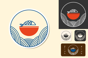 logo icon fish restaurant isolated vector illustration, minimal design. seafood asian cafe icon set.