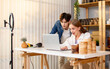 © Ann Rodchua - Cute couple recording live streaming in online social media selling products, doing freelance, own business or entrepreneur at home. E-commerce, shopping concept.
