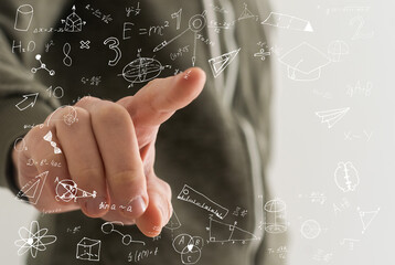 Aufkleber - Businessman hand drawing glowing global business marketing plan. Trade and business analysis concept.