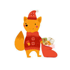  Cute fox with christmas gifts