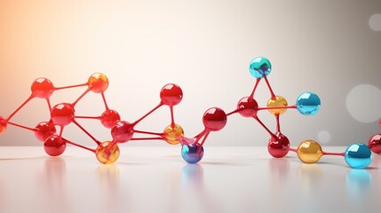 Wall Mural - colorful 3d illustration of molecule model. Science background with copy space.