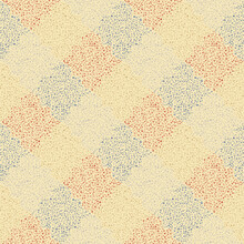 Checked Seamless Pattern With Dotted Mosaic Texture. Abstract Geometric Background In Sand, Yellow, Blue, Red, Gray Colors