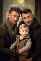 Wall Mural - Formal portrait of a Male gay couple posing with their son 