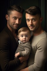 Wall Mural - Formal portrait of a Male gay couple posing with their son 