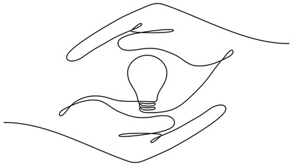Poster - Hands holding lightbulb. Creative idea symbol. Vector illustration isolated on white.