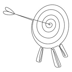 Poster - target with arrow continuous line drawn. hand drawing goal circle. vector illustration isolated on w
