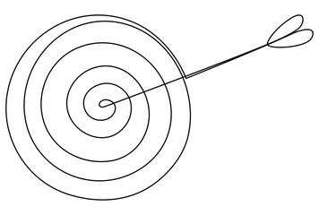 Poster - target with arrow continuous line drawn. hand drawing goal circle. vector illustration isolated on w
