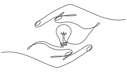 Poster - Hands holding lightbulb. Creative idea symbol. Vector illustration isolated on white.
