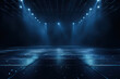 Background for advertising, concert stage and blue rays. AI generative.