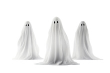 White Sheets Ghost Or Cloth Ghost Dress Up For Halloween Festival Party Event Isolated On Clean Png Background, Trick Or Treat Concept, With Generative Ai.