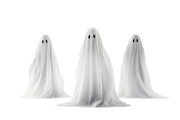 Wall Mural - White sheets ghost or cloth ghost dress up for Halloween festival party event isolated on clean png background, trick or treat concept, with Generative Ai.