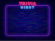Trivia night neon purple banner. Simple frame. Quiz competition. Game event. Night club poster. Vector illustration