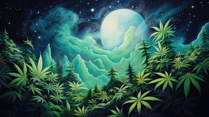 Wall Mural - Cannabis Wonders: Exploring the Spectrum of Marijuana, Cannabis, Hemp, and Ganja Plants