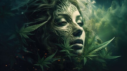 Wall Mural - Veil of Wisdom: Unveiling the Mystical Realm of Cannabis's Enchanting Secrets

