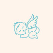 Sleeping winged turquoise baby drawing. Vector.