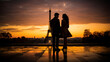 , a couple stands close together, their silhouettes outlined against the backdrop of the iconic Eiffel Tower.