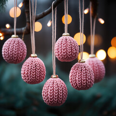 Canvas Print - Many knitted pink Christmas decoration 