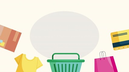 Wall Mural - green shopping basket market animation