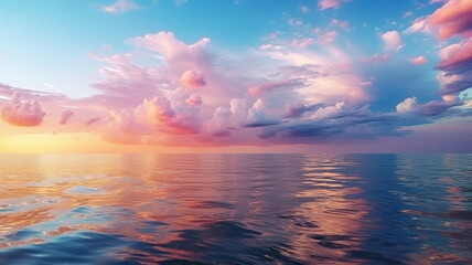 Wall Mural - beautiful rainbow on sea at  sunset sky  wild field and flowers  field nature landscape 