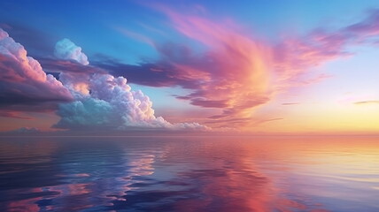 Wall Mural - beautiful rainbow on sea at  sunset sky  wild field and flowers  field nature landscape 