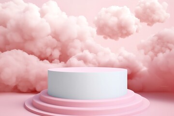 Wall Mural - 3d display product with geometric podium platform pedestal with pink cute clouds scene