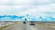 Snow mountains. Road trip. Utah.