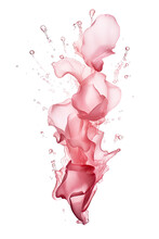 Liquid Pink Rose Petals Splash Frozen In An Abstract Futuristic 3d  Isolated On A Transparent Background, Generative Ai