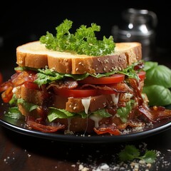 Wall Mural - A delicious layered bacon, lettuce and tomato sandwich. Generative AI. 