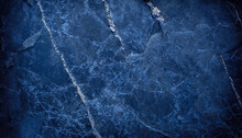 Navy Blue Stone Background With Beautiful Mineral Veins. Abstract Elegance Concept Background With Space For Text.