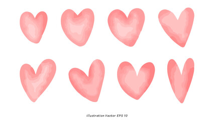 Wall Mural - Pink Hearts watercolor hand drawn isolated on white background, illustration Vector EPS 10