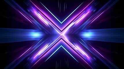 Abstract glowing purple and blue neon lines in X sign for hitech and metaverse background.