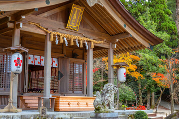 Wall Mural - Fukuoka, Japan - Nov 30 2022: Homangu Kamado shrine located at Mt. Homan, venerated from ancient times as a sacred mountain, the shrine probably the inspiration for Kimetsu no Yaiba: Demon Slayer