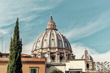 The Dome Of St. Peter's Basilica In The Vatican, Rome, Italy