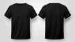 Black T-shirt mockup, front and back view, isolated on black background
