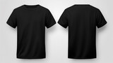 Fototapeta Sport - Black T-shirt mockup, front and back view, isolated on black background