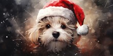 Illustration Of A Cute Dog In Santa Claus Costume, Generative AI