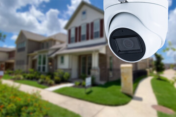 Poster - Security camera and private house on the background.