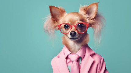 Wall Mural - Portrait of DOG in fashion with pastel color background