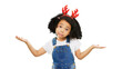 © Bharat Krunal/peopleimages.com - Little girl, portrait and shrug on Christmas standing isolated on a transparent PNG background. Face of confused, doubt or festive holiday child or kid with hands out or palm in choice or decision