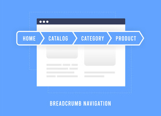 Fototapete - Breadcrumbs Navigation illustration. Improving Website SEO and User Experience. Utilizing Breadcrumbs and Internal Links to Enhance Website Hierarchy and Usability. Vector Illustration concept