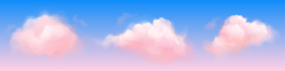 Wall Mural - fantasy background with pink clouds in sky. abstract heaven texture with fluffy pastel clouds in blu