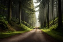 Road In The Forest Generated By AI Technology