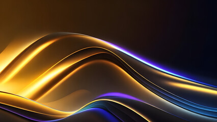 Abstract 3d golden neon holographic iridescent render. Design visual for background wallpaper banner poster or cover. Fluid organic wave with glass colorful gradient material, Generative AI